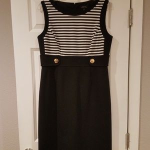 Black and White Dress with Brass Buttons & Stripes